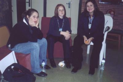 10: The end of a party - for three great girls from Southern Germany. While Karina (right) is still smiling, Sandra (center) looks sleepy and Wiebke (left) is just deciding to become secretary of AEGEE-Europe.