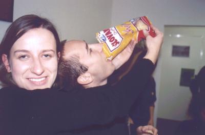 24: Adrianna feeds Catalin with chips.