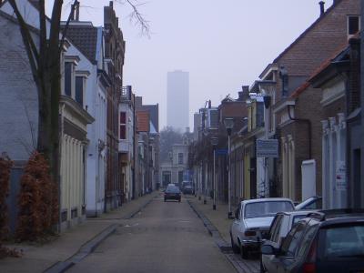 8: Downtown Tilburg; in the background the highest appartment building of the Netherlands