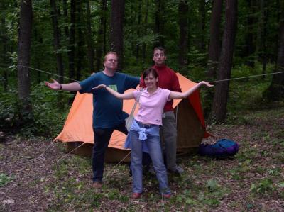 35: Our tent! And we did not even have to build it ourselves! Also Chiara joined us - four people in a small small tent...