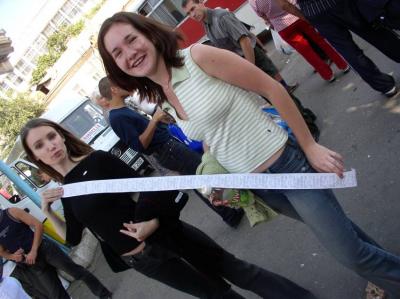 53: Elena and Zoya, holding our bus tickets for the trip to Tiraspol, "capital" of Transnistria.