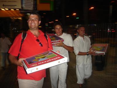 4: Jovica (MK), Kostas (GR) and Iko (MK) working a bit as pizza delievers ;o)