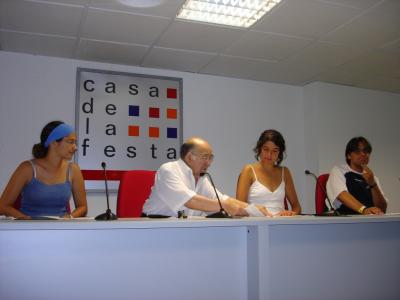 1: Laura, Mr Juan Canto, Marta (translating) and Quico, in the 'Casa de la Festa'