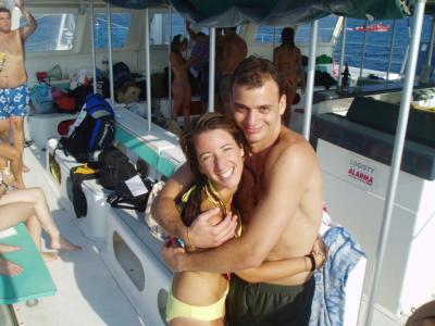 19: Marvie and Bereny, a hug in the Catamaran boat