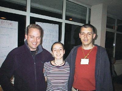 30: Roel, Laura and me in the lobby of our hostel in Mamaia