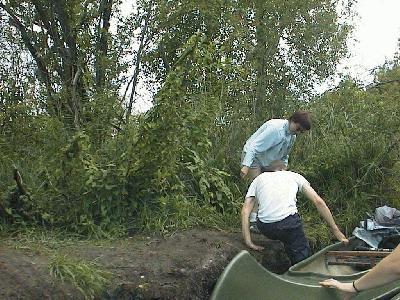 47: Oops! Steffen misses the canoe and steps into the water. ;)