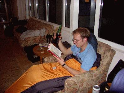 9: Ferdinand enjoying the calmness of the hotel lobby in the last night before taking the busses in the morning.