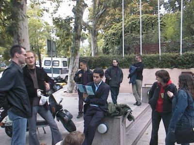 40: Diego (in the middle) prepares himself for the coming discussions